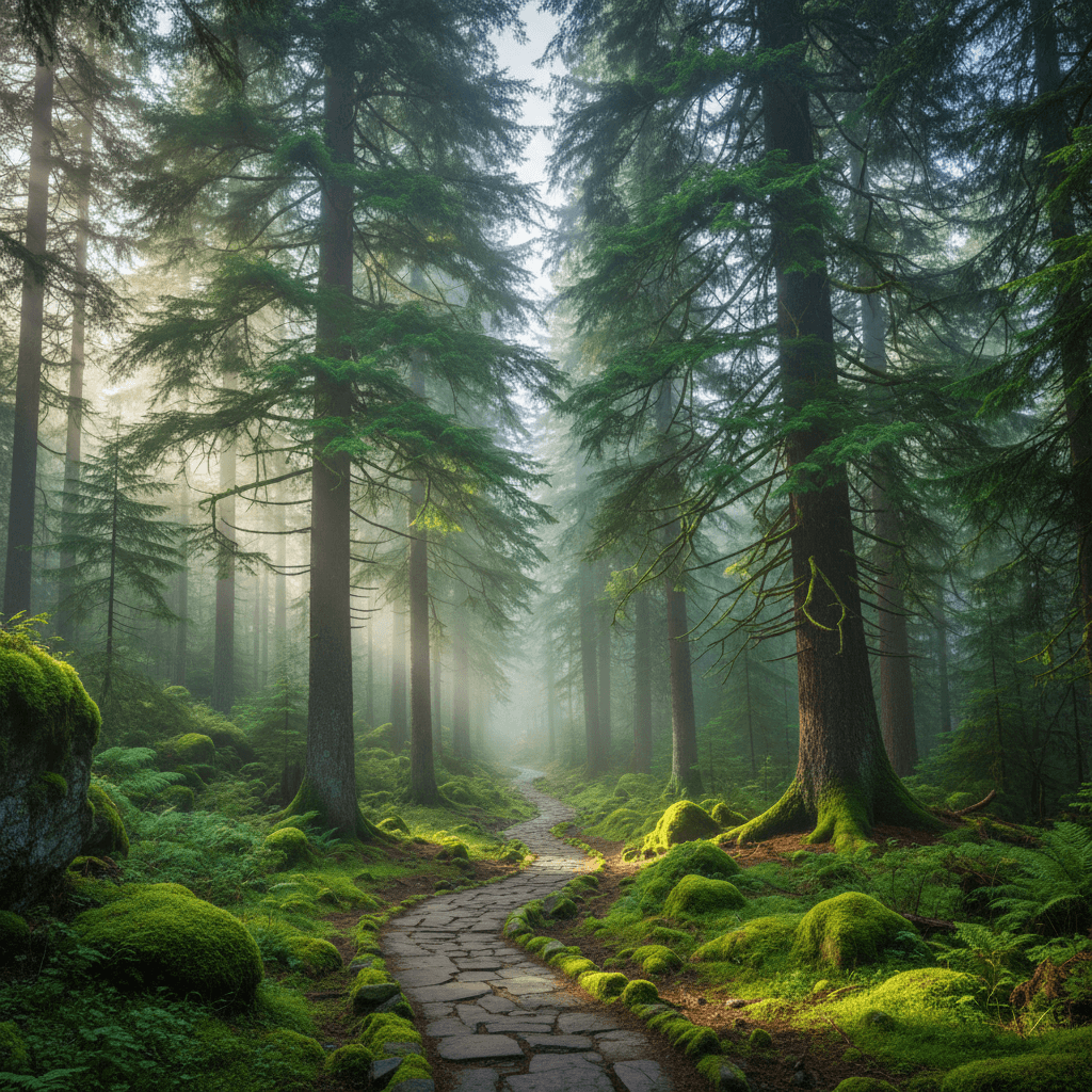 Lush ancient forest canopy